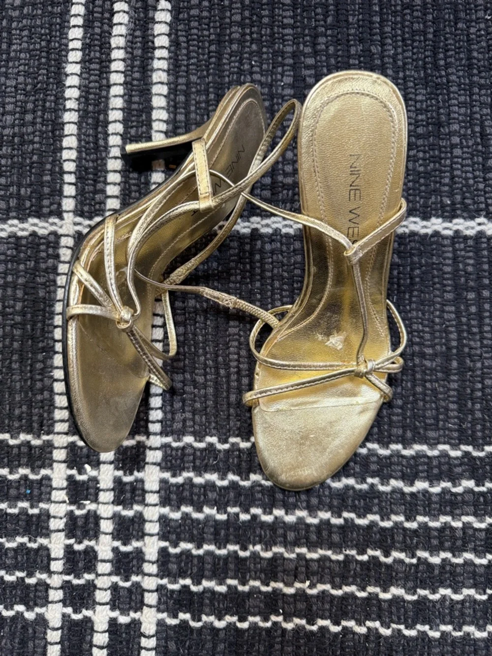 Nine West Metallic Gold Strappy Heeled Sandals - Picture 1 of 6